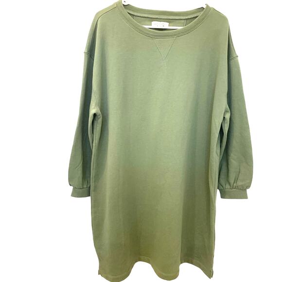 Free Assembly Sweatshirt Dress XL Olive Green Short Shift Lagenlook Minimalist - Picture 1 of 8